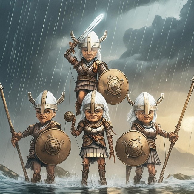Firefly amazon female warriors, dramatic poses, storm, rain, thunder 47139cs.jpg